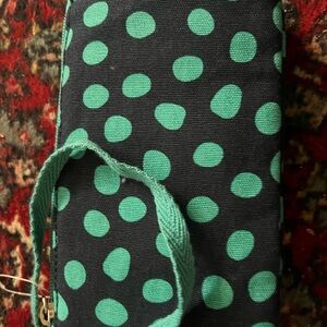 Black Wristlet Wallet / wristlet with Teal Polka Dots NEW Thirty one !